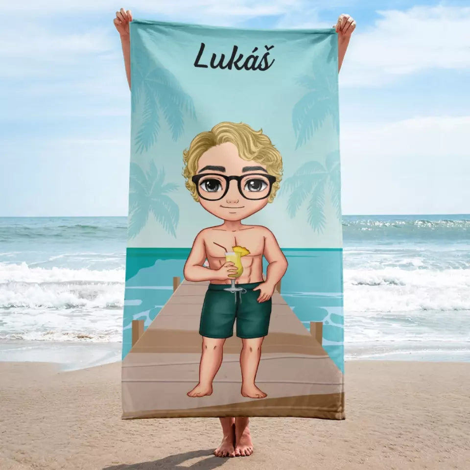 Plážové ručníky na zakázku s chibi chlapcem - na pláž