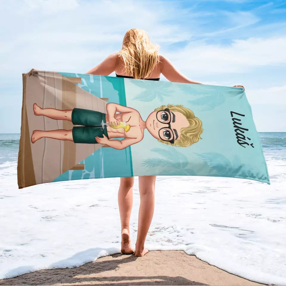 Plážové ručníky na zakázku s chibi chlapcem - na pláž
