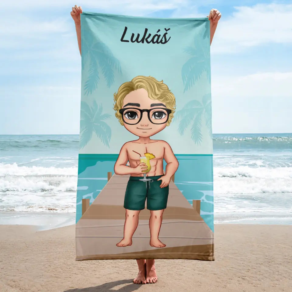 Plážové ručníky na zakázku s chibi chlapcem - na pláž