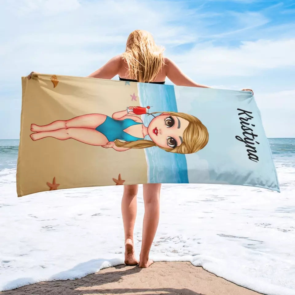 Plážové ručníky na zakázku s chibi dívkou - na pláž