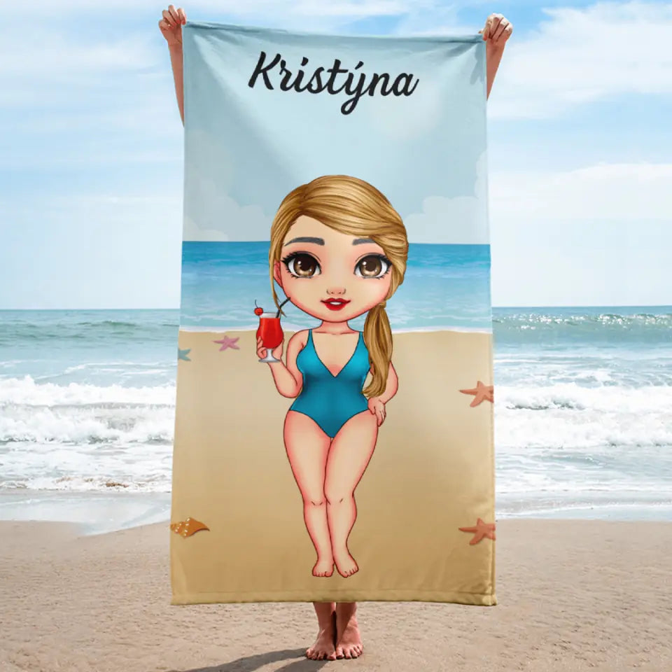Plážové ručníky na zakázku s chibi dívkou - na pláž