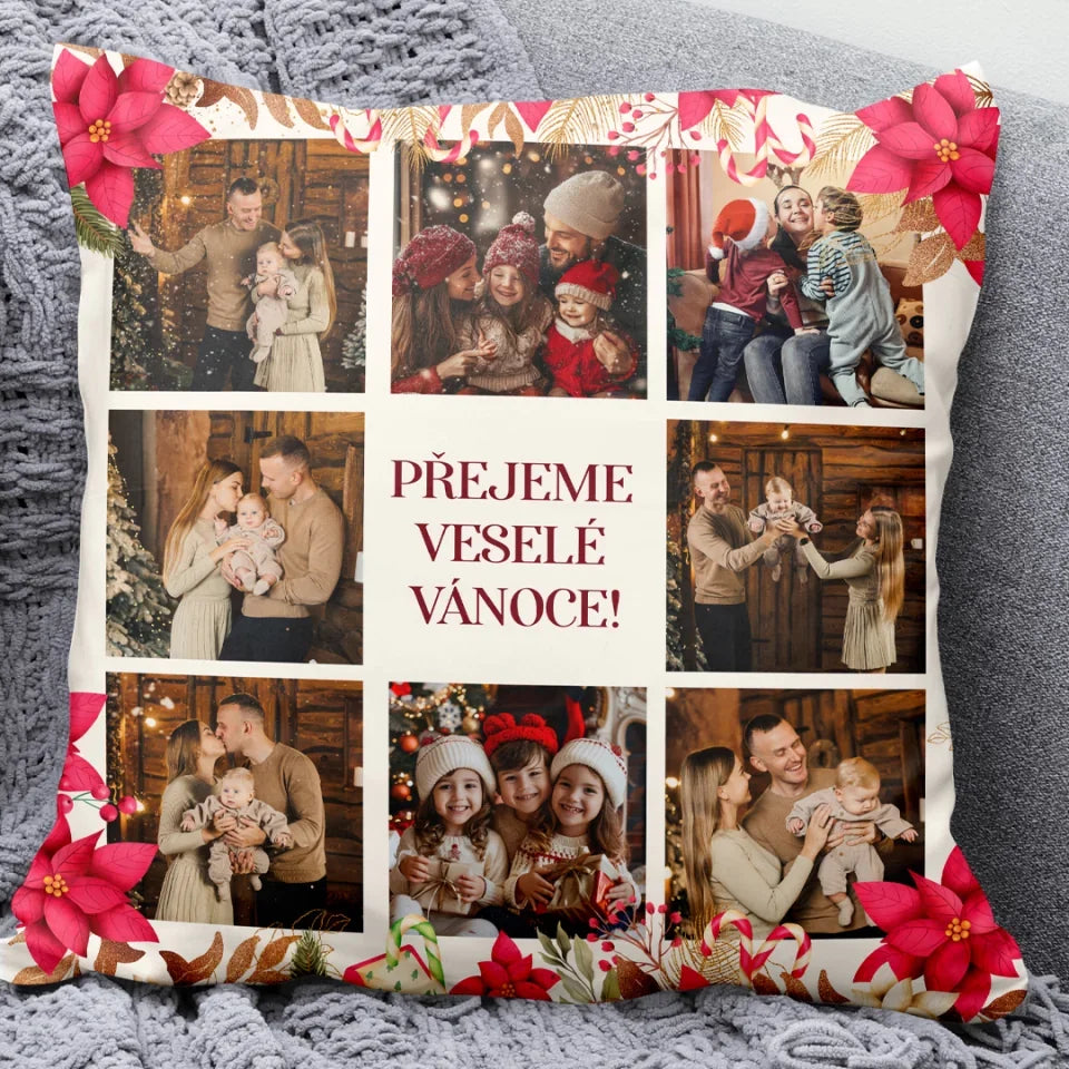 Jedinečný vánoční polštář s 8 fotografiemi - Veselé Vánoce2