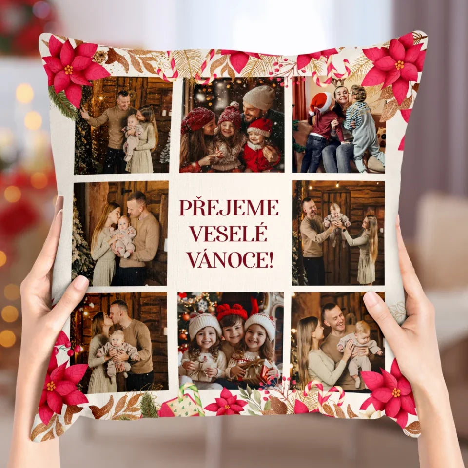 Jedinečný vánoční polštář s 8 fotografiemi - Veselé Vánoce