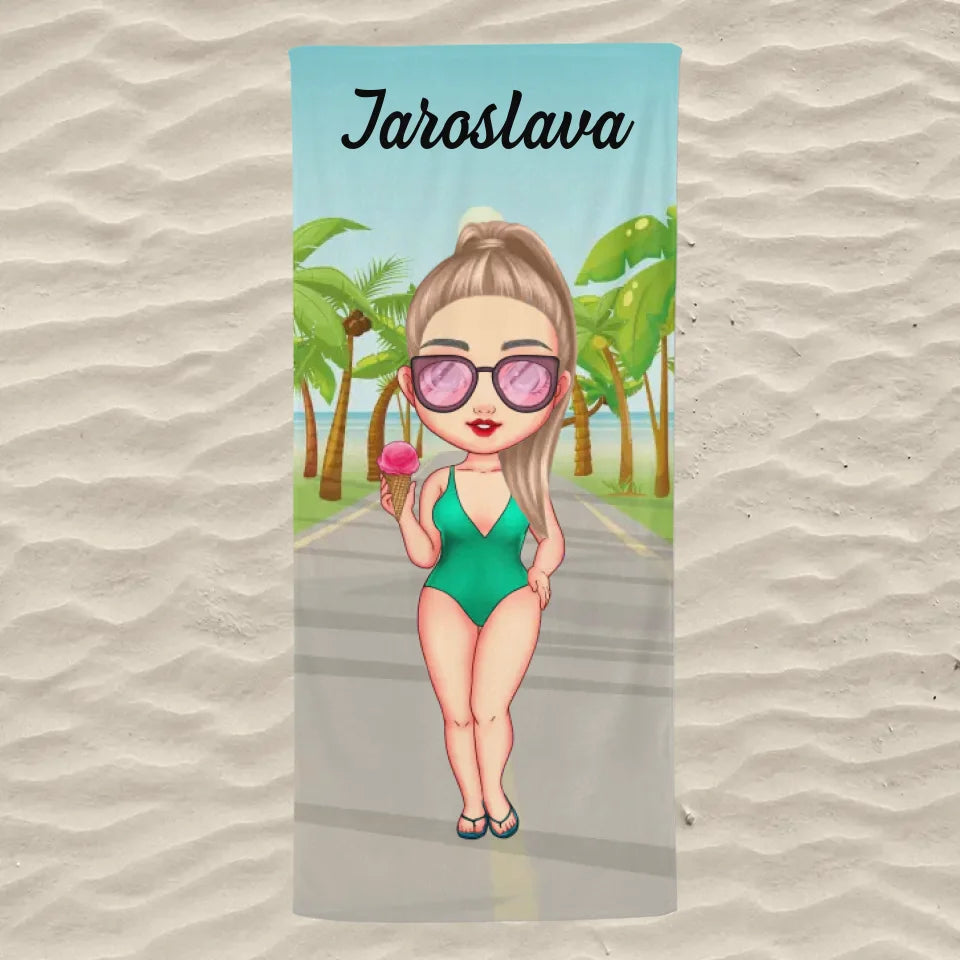 Plážové ručníky na zakázku s chibi dívkou - na pláž