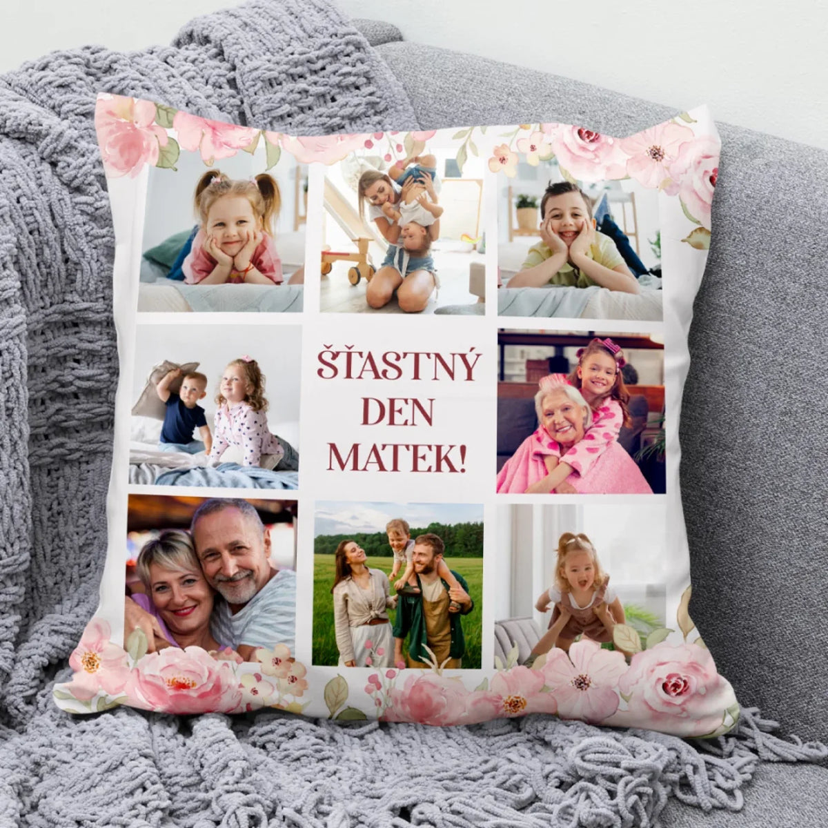 Jedinečný polštářek ke Dni matek s vlastní fotografií - Šťastný Den matek