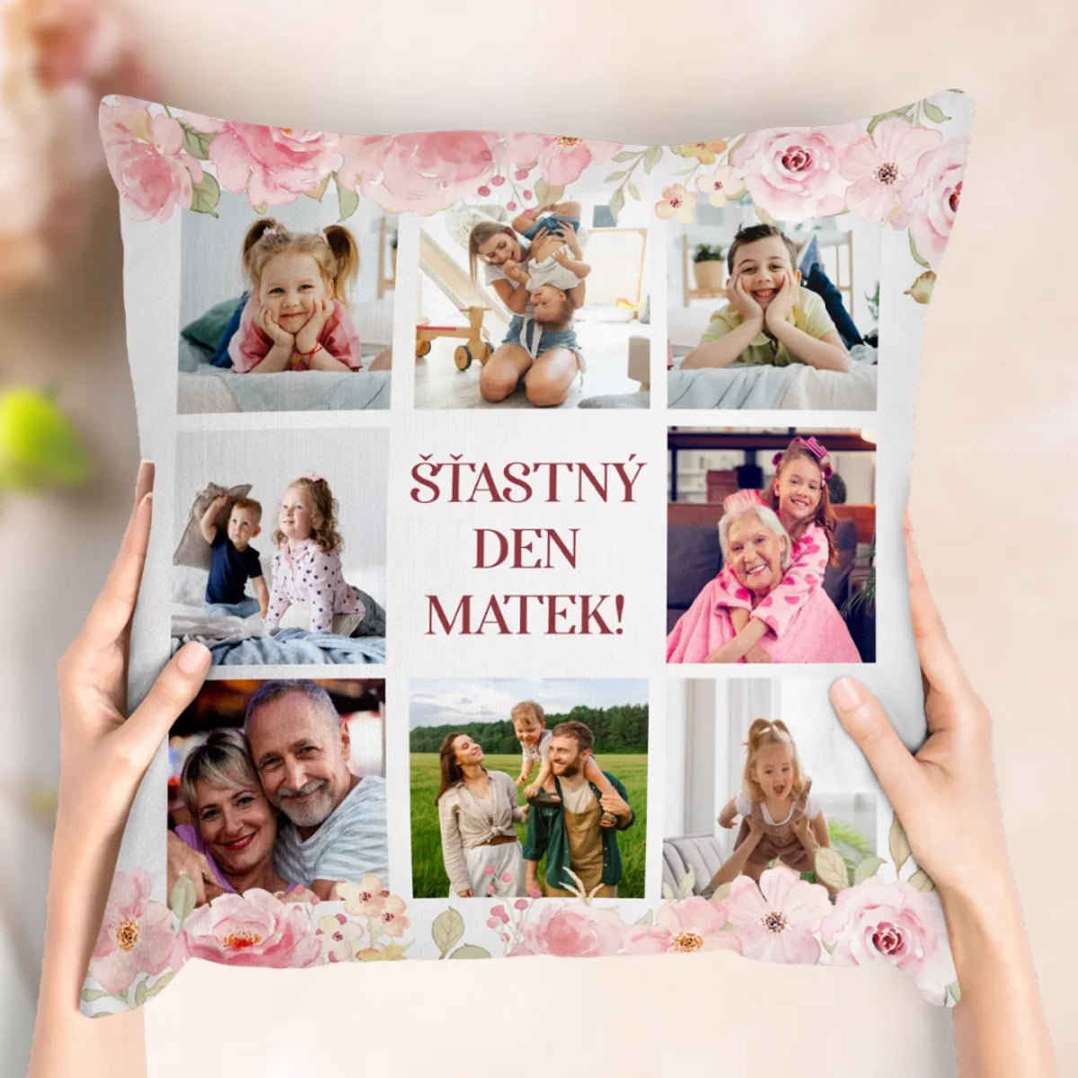 Jedinečný polštářek ke Dni matek s vlastní fotografií - Šťastný Den matek2