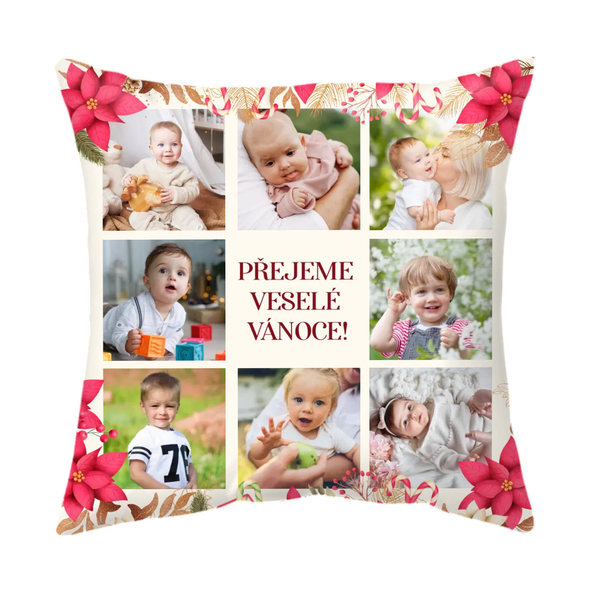 Jedinečný vánoční polštář s 8 fotografiemi - Veselé Vánoce