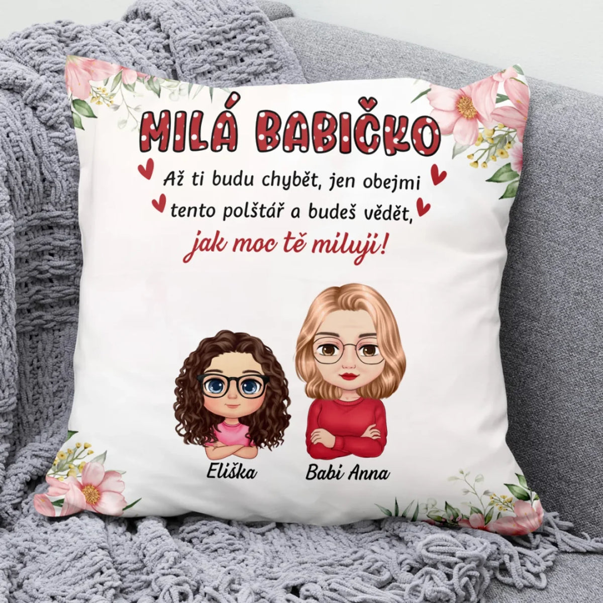 Jedinečný polštářek ke Dni matek pro babičky až se 4 vnoučaty6