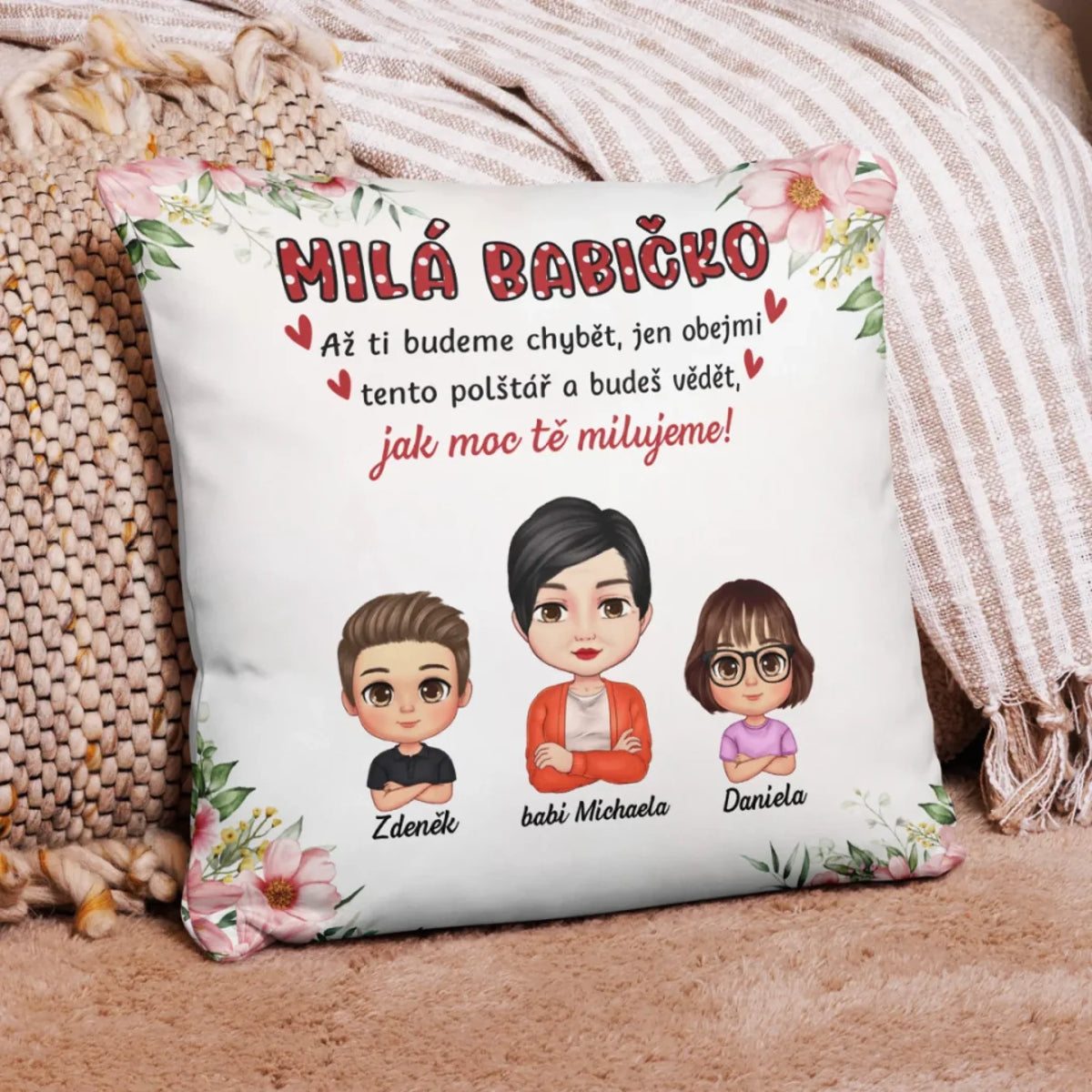Jedinečný polštářek ke Dni matek pro babičky až se 4 vnoučaty1