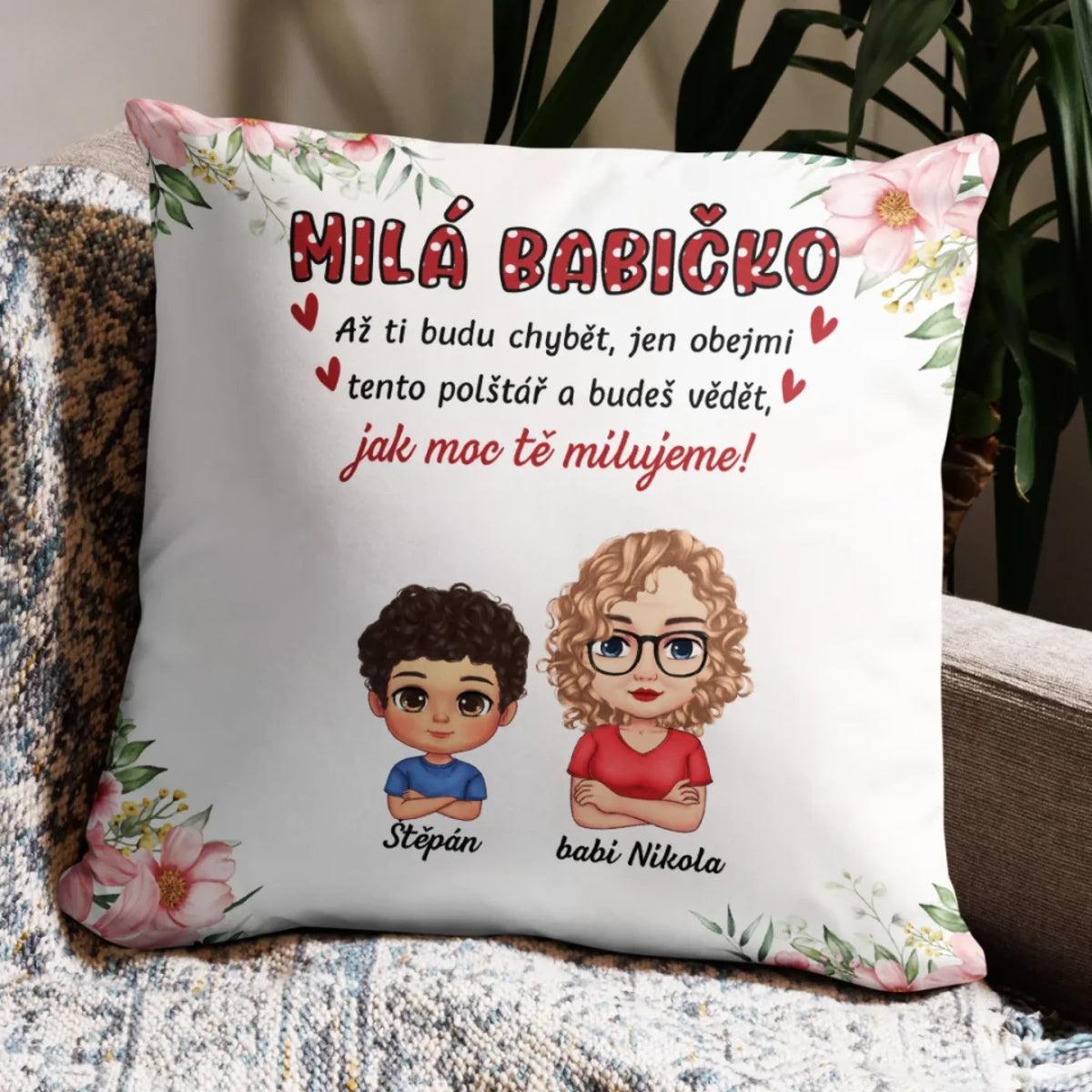 Jedinečný polštářek ke Dni matek pro babičky až se 4 vnoučaty2