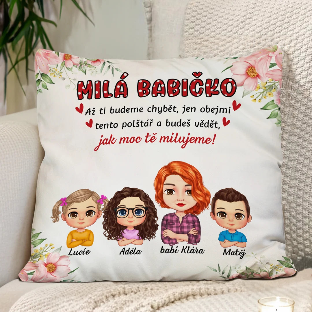 Jedinečný polštářek ke Dni matek pro babičky až se 4 vnoučaty