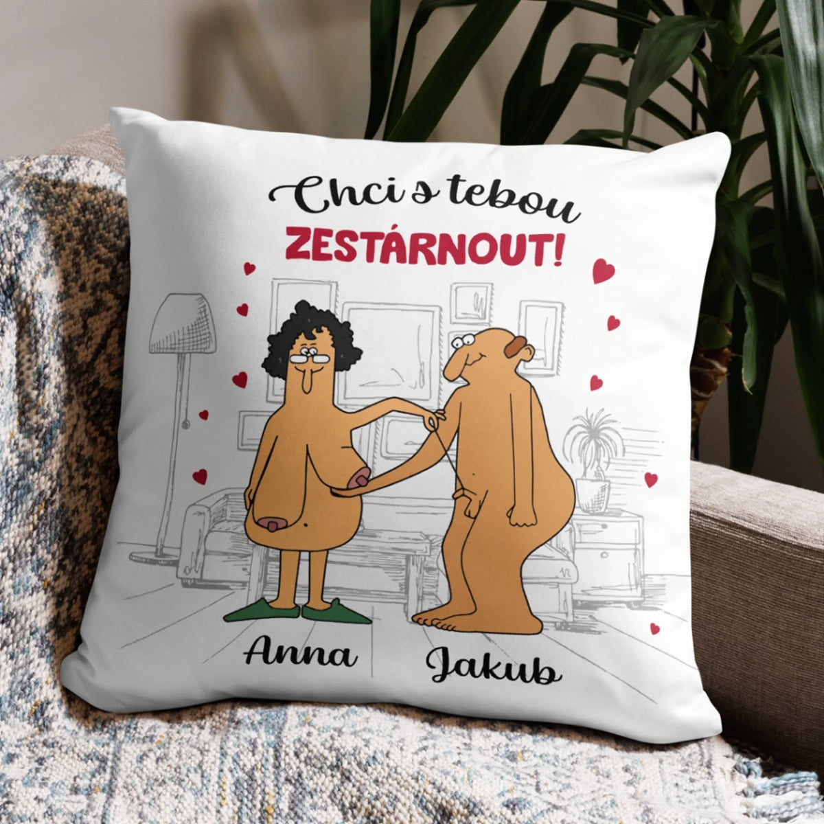 Personalizovaný polštář pro páry - Chci s tebou zestárnout3