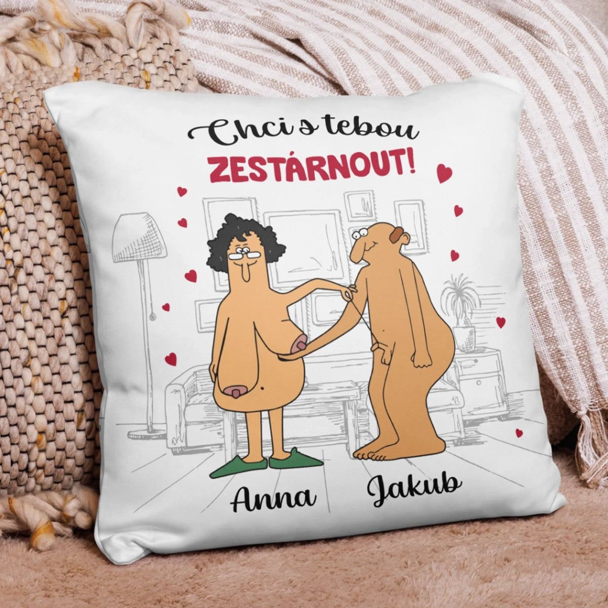 Personalizovaný polštář pro páry - Chci s tebou zestárnout
