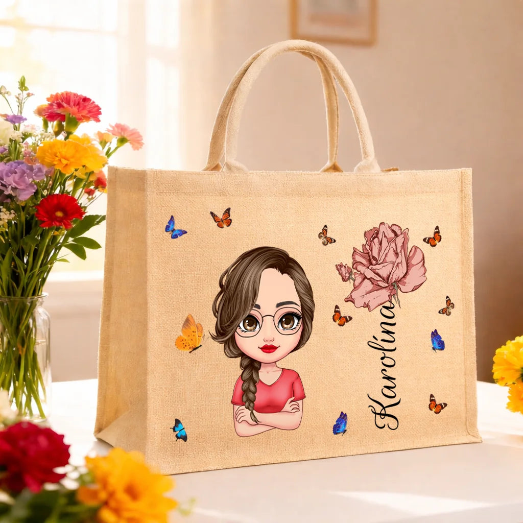 Personalizovaná jutová taška - s vlastní chibi postavičkou a jménem